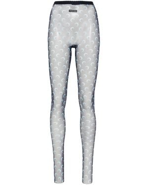 Marine Serre Crescent-Moon-Print Mesh Tights - Grey