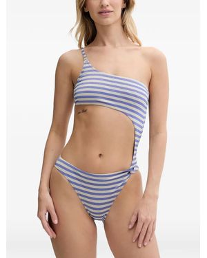 Benetton Striped Cut-Out Swimsuit - Blue