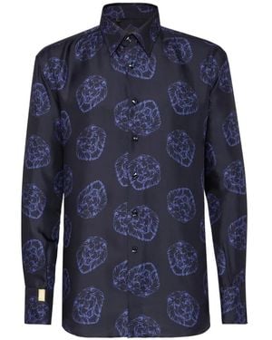 Billionaire Chemise À Boutons Ornés De Cristaux Et Imprimé Lion - Blue