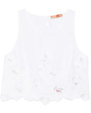Ermanno Scervino Floral-Embroidered Scalloped Top - White