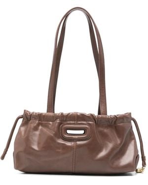 Maje Gathered Leather Shoulder Bag - Brown