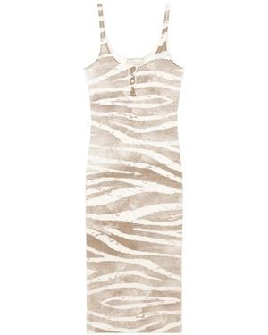Blumarine Ribbed Zebra-Print Midi Dress - White