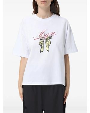 MSGM Logo-Print Bow-Detail T-Shirt - White
