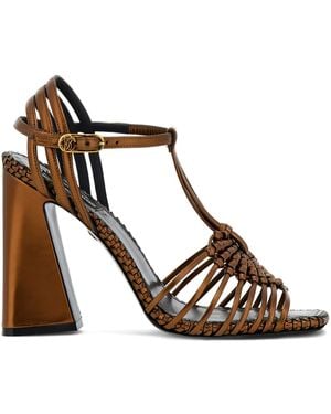 Roberto Cavalli Braided T-Bar Sandals - Brown
