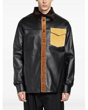 Marni Fur-Collar Paneled Leather Shirt - Black