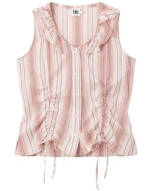B+ AB Striped Ruffled Top - Pink