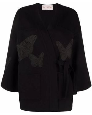 Valentino Garavani Embroidered Butterfly Wrap Jacket - Black