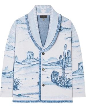 Alanui Silent Rider Landscape-Intarsia Fringed Cardigan - Blue