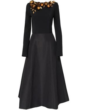 Carolina Herrera Floral-Embroidered Midi Dress - Black