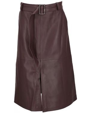 Isaia Belted Front-Slit A-Line Midi Skirt - Brown