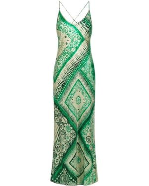 Roberto Cavalli Abstract-Print Slip Silk Dress - Green