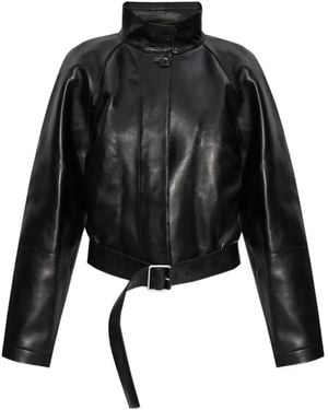 Loewe Ledermantel mit Gürtel - Schwarz