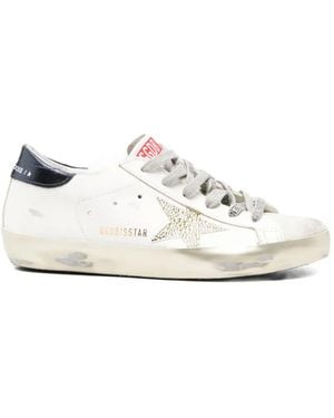 Golden Goose Super-Star With Heel Tab And Swarovski Crystal Star Trainers - White