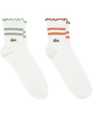 Lacoste Ruffled Striped Socks (Set Of Two) - White