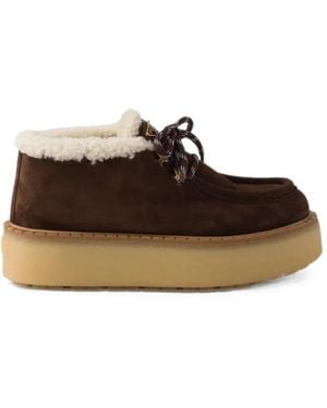 Prada Shearling Lined Suede Booties - Brown