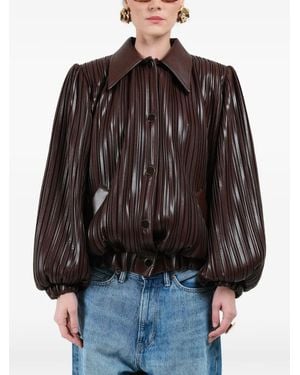 ROWEN ROSE Pleated Short Bomber Jacket - Brown