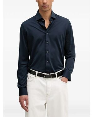 Michael Kors Logo-Embroidered Long-Sleeve Shirt - Blue