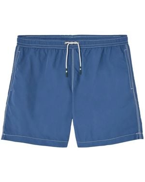 Hartford Contrast-Stitch Swim Shorts - Blue