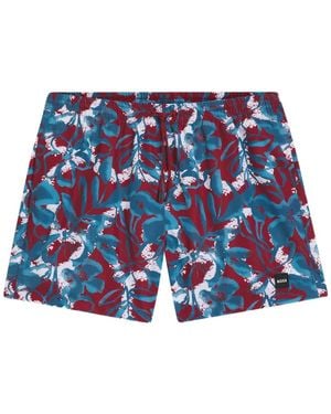 BOSS Floral-Pattern Swim Shorts - Blue