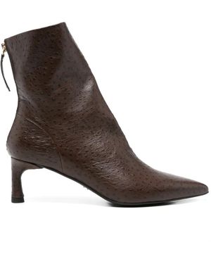 Halmanera Bottines Pointues À Effet Autruche - Marron