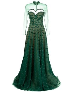 Saiid Kobeisy Polka Dot Beaded Tulle Gown - Green