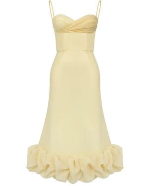 POST MERIDIEM Draped-Bodice Flounced Bustier Dress - Yellow