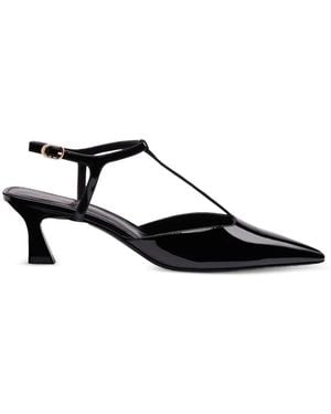 Stuart Weitzman Vinnie T-Strap Court Shoes - Black
