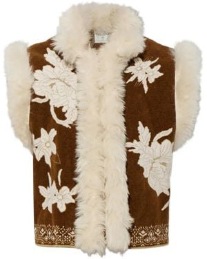 forte_forte Lotus Botanical-Motif Vest - Natural