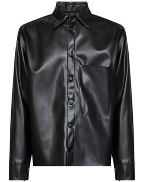 Costumein Leather-Effect Chest-Pocket Shirt - Black