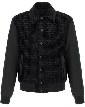 Balmain Logo-Pattern Bomber Jacket - Black
