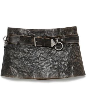 Prada Belted Leather Miniskirt - Black