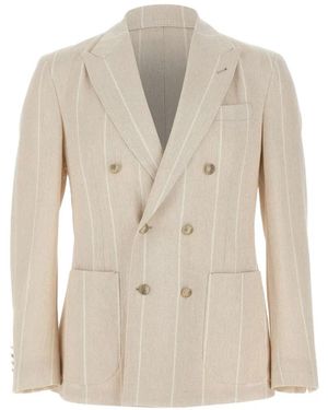Eleventy Striped Double-Breasted Blazer - White
