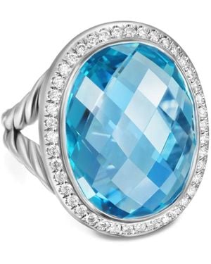 David Yurman Anillo Albion Oval de 21 mm en plata de ley con diamante y topacio - Azul