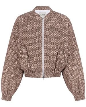 CAYET Rose Geometric-Print Bomber Jacket - Brown