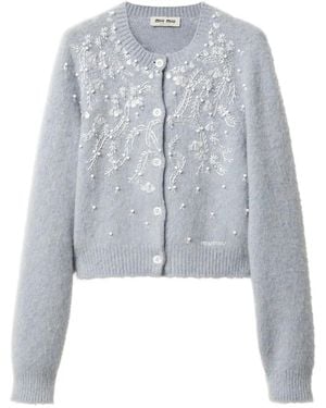 Miu Miu Embroidered Cashmere Cardigan - Blue
