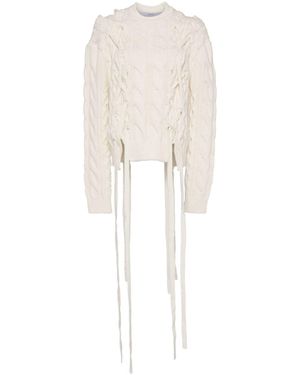 Pushbutton Ribbon Tie Knit Jumper - White