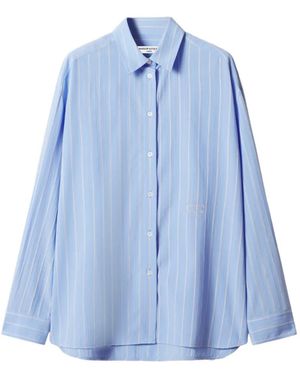 Maison Kitsuné Vertical-Stripe Logo-Print Shirt - Blue