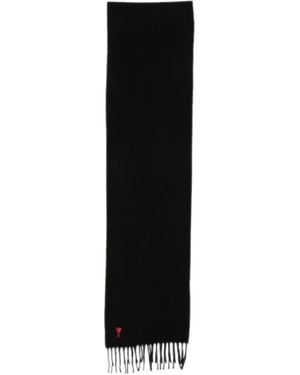 Ami Paris Wool Scarf With Ami De Coeur - Black