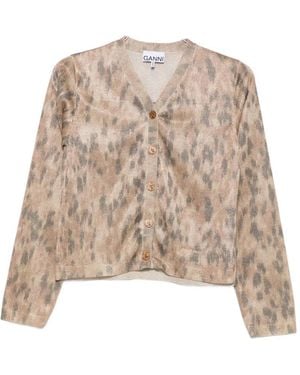 Ganni Leopard-Print V-Neck Cardigan - Natural