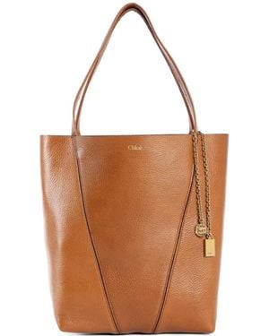 Chloé Spin Leather Tote Bag - Brown