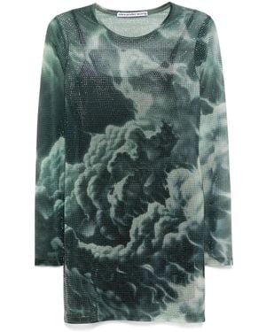 Alexander Wang Crystal-Hotfix Cloud-Print Mini Dress - Green