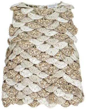 Brunello Cucinelli Handmade Dazzling Shell Opera Knit Top - Natural