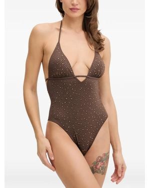 Guess Rhinestones One-Piece Swimsuit - Brown