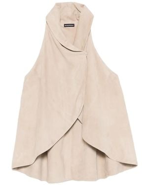 Emporio Armani Leather High-Neck Top - Natural