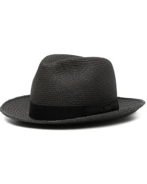 Yohji Yamamoto Woven-Design Grosgrain-Trim Fedora Hat - Black