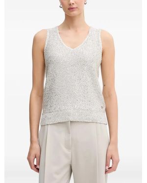 Joseph Ribkoff Sequin V-Neck Top - White