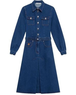 Maliparmi Braided-Belt Denim Midi Dress - Blue
