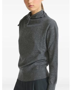 Yves Salomon Scarf-Collar Cashmere Sweater - Gray