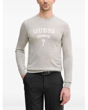 Guess Logo Crew-Neck Jumper - Grey