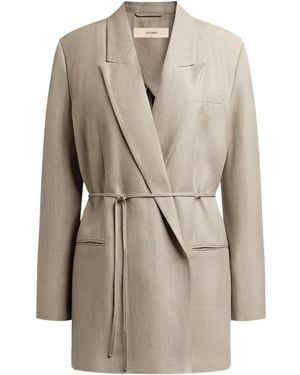 12 STOREEZ Belted Cotton Blazer - Natural